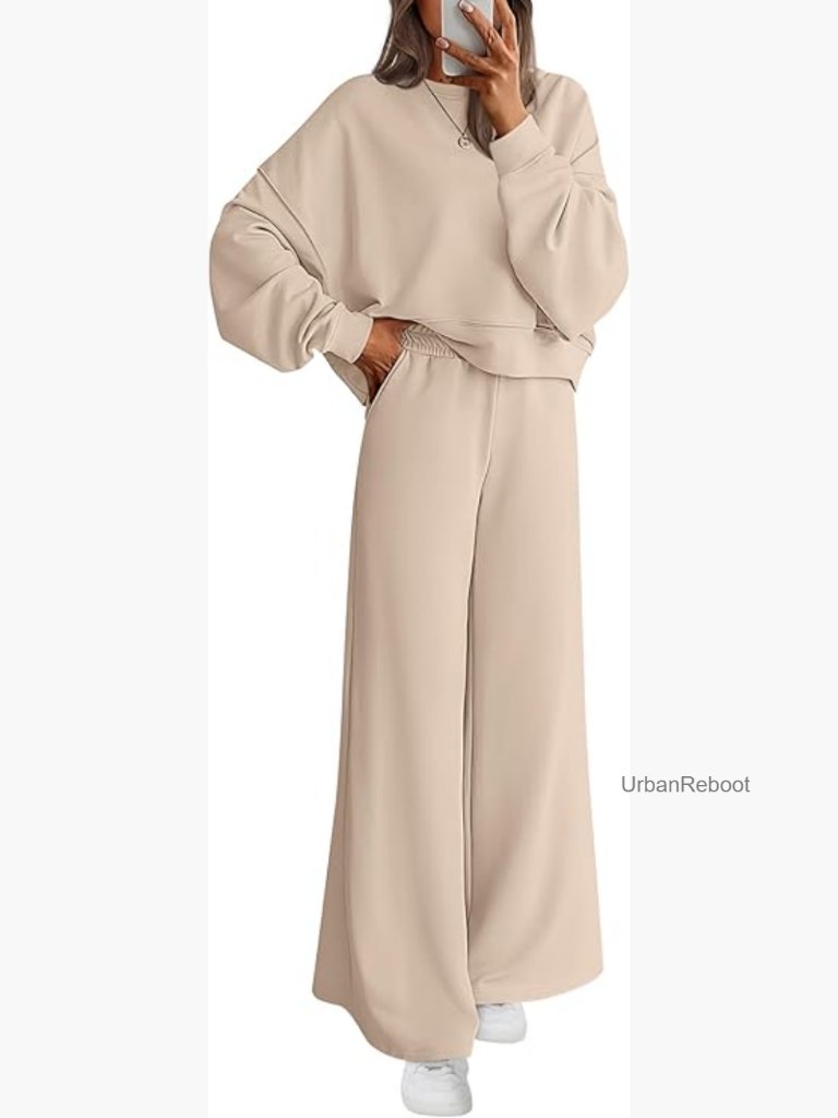 Crewneck Sweatshirt Wide Leg Sweatpants 2 Piece Lounge Set